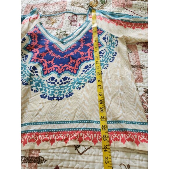 Jealous Tomato Women's V-Neck cold shoulder top‎ Bohemian Beach Rayon Size L - Picture 6 of 9